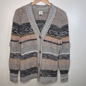 Cabi Brown Grey Cotton Wool Striped Boyfriend Cardigan 4471 Women Size S